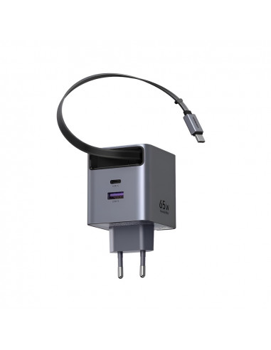 UGREEN GaN Quick Charger 3*Type-C + 1*USB-A Retractable, 65W, Black | X615