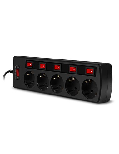Surge Protector SVEN SF-05PL, 5 Sockets, 1.8m, individual switches, Black