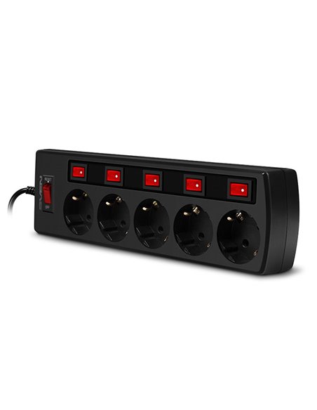 Surge Protector SVEN SF-05PL, 5 Sockets, 3.0m, individual switches, Black