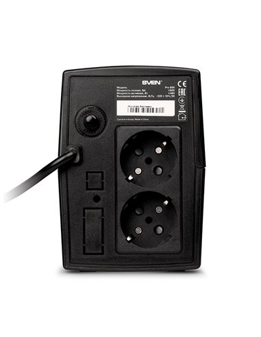 SVEN Pro 800, Line-interactive UPS with AVR, 800VA /480W, 2x Schuko outlets, 1x9AH, AVR: 165-275V, Cold start function, Black