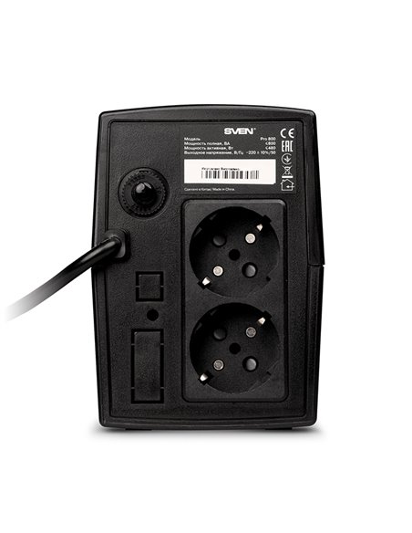 SVEN Pro 800, Line-interactive UPS with AVR, 800VA /480W, 2x Schuko outlets, 1x9AH, AVR: 165-275V, Cold start function, Black