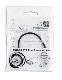 Adapter Type-C-USB2.0 - Gembird A-OTG-CMAF2-01, USB 2.0 OTG type-C (male) to type-A (female) adapter cable, Black 2