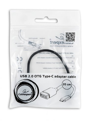 Adapter Type-C-USB2.0 - Gembird A-OTG-CMAF2-01, USB 2.0 OTG type-C (male) to type-A (female) adapter cable, Black