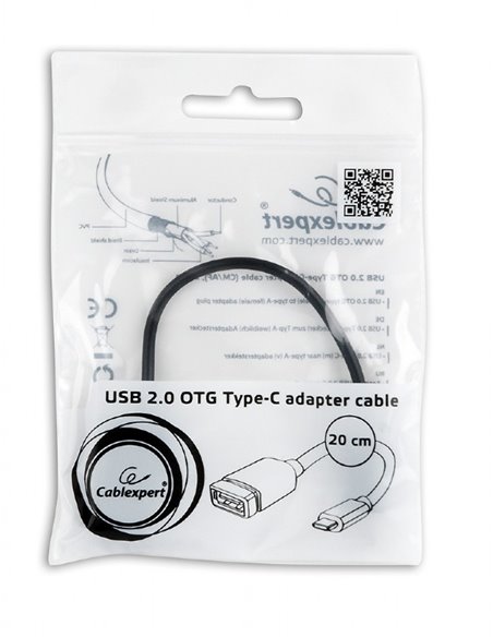 Adapter Type-C-USB2.0 - Gembird A-OTG-CMAF2-01, USB 2.0 OTG type-C (male) to type-A (female) adapter cable, Black Adapter Type-C-USB2.0 - Gembird A-OTG-CMAF2-01, USB 2.0 OTG type-C (male) to type-A (female) adapter cable, Black