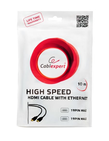 Cable HDMI CC-HDMI4-10M, 10 m, HDMI v.1.4, male-male, Black cable with gold-plated connectors, Bulk packing