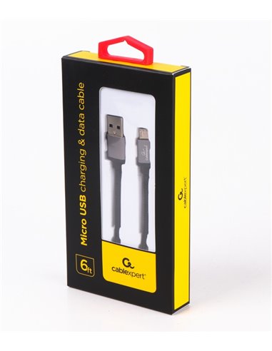 Cable micro USB2.0 Cotton braided - 1.8m - Cablexpert CCB-mUSB2B-AMBM-6, Black, Professional series, USB 2.0 A-plug to Micro ...