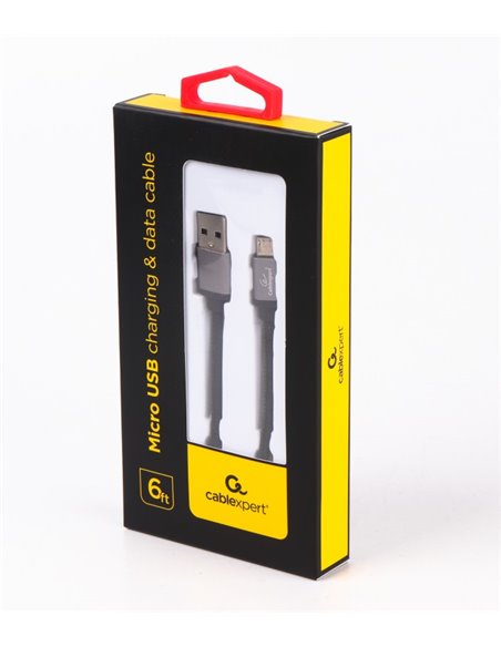 Cable micro USB2.0 Cotton braided - 1.8m - Cablexpert CCB-mUSB2B-AMBM-6, Black, Professional series, USB 2.0 A-plug to Micro ...