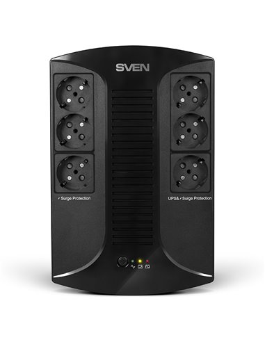SVEN UP-L1000E, Line-interactive UPS with AVR, 1000VA /510W, 6 x Schuko outlets (3 backed up, all 6 surge protected), LED sta...