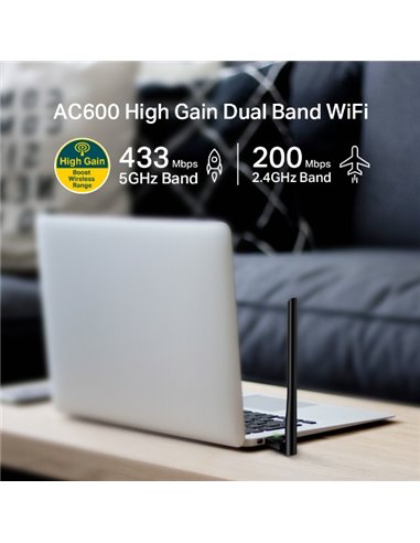TP-LINK Archer T2U Plus AC600 Wireless Dual Band USB Adapter, 433Mbps on 5GHz + 150Mbps on 2.4GHz, 802.11a/b/g/n/ac, High Gai...