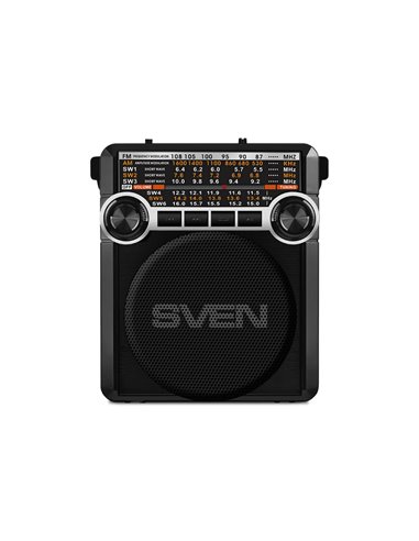 SVEN SRP-355 Black, FM/AM/SW Radio, 3W RMS, 8-band radio receiver, built-in audio files player from USB-fash, microSD and SD ...