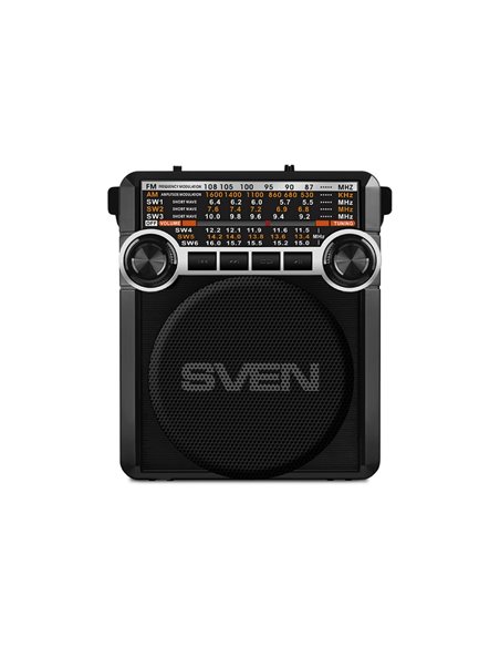 SVEN SRP-355 Black, FM/AM/SW Radio, 3W RMS, 8-band radio receiver, built-in audio files player from USB-fash, microSD and SD ...