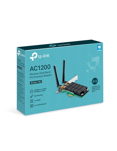 TP-LINK Archer T4E AC1200 Wireless Dual Band PCI Express Adapter, 867Mbps on 5GHz + 300Mpbs on 2.4GHz, 802.11a/b/g/n/ac, 2 D...