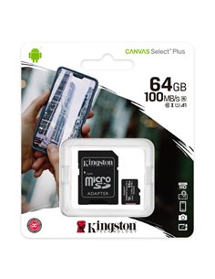 Карта памяти microSD 64GB Kingston Canvas Select Plus, 100MB/s, + SD adapter
