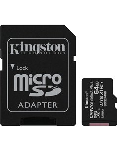 Карта памяти microSD 64GB Kingston Canvas Select Plus, 100MB/s, + SD adapter 2