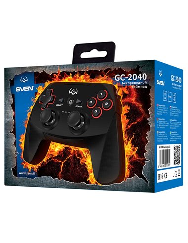 SVEN GC-2040 Wireless Gamepad, X-Input and Direct-Input modes support, 4 axes, D-Pad, 2 mini joysticks and 11 buttons, USB, B...