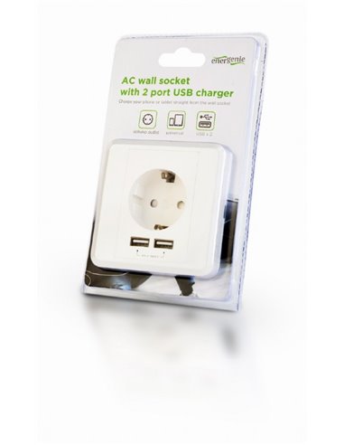 Socket GEMBIRD AC wall socket with 2 port USB charger, 2.4A, USB charger: 2 ports, 5 V DC up to 2.4 A / 12 W (total), AC rat...
