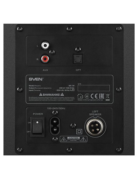 SVEN MC-30 Black, 2.0 / 2x100W RMS, D-CLASS AMPLIFIER WITH DSP, remote control, dimensions 225x255x355 mm, black, wooden. SVEN MC-30 Black, 2.0 / 2x100W RMS, D-CLASS AMPLIFIER WITH DSP, remote control, dimensions 225x255x355 mm, black, wooden.