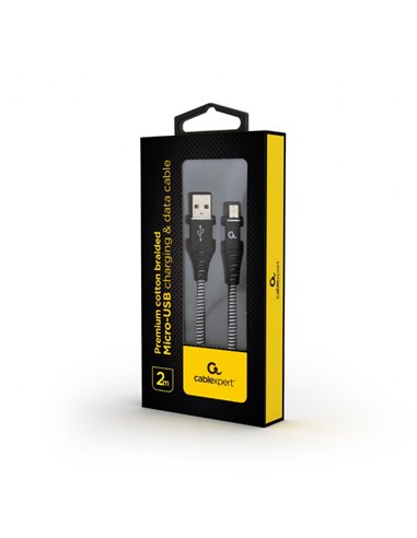 Cable USB2.0/Micro-USB Premium cotton braided - 2m - Cablexpert CC-USB2B-AMmBM-2M-BW, Black/White, USB 2.0 A-plug to Micro-US...