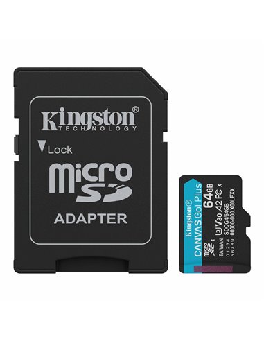 Card de memorie microSD 64GB Kingston Canvas Go! Plus, A2, 170MB/s, + SD adapter