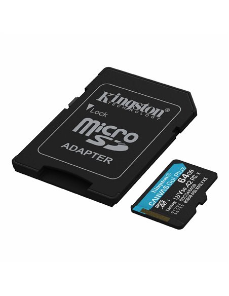 Card de memorie microSD 64GB Kingston Canvas Go! Plus, A2, 170MB/s, + SD adapter