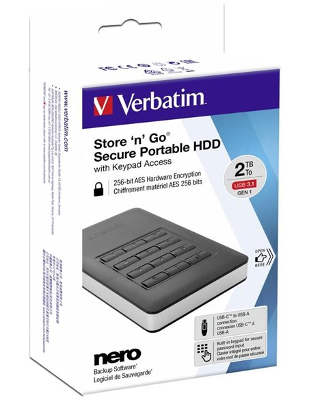 2.5” Внешний HDD Verbatim Store 'n' Go with Keypad Access / USB3.0/USB-C / 2.0TB / Black