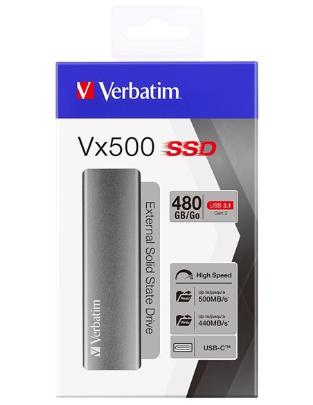 M.2 External SSD 480GB Verbatim Vx500 USB 3.1 Gen 2, Sequential Read/Write: up to 500/430 MB/s, Windows®, Mac, PS4 and Xbox ...