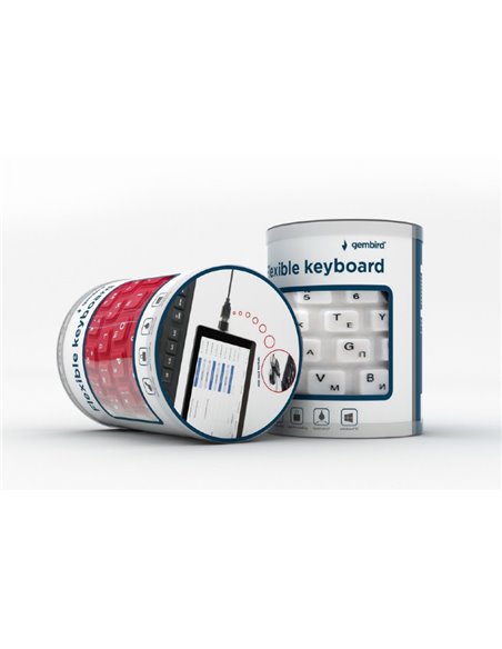 Gembird KB-109F-B, Flexible keyboard, USB, OTG adapter, black color, US layout