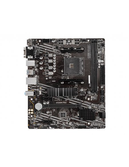 MSI A520M PRO, Socket AM4, AMD A520, Dual 2xDDR4-4600, APU AMD graphics, VGA, HDMI, DP, 1xPCIe X16, 4xSATA3, RAID, 1xM.2 Slot...