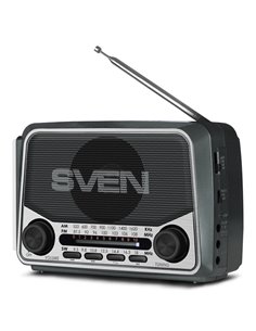SVEN SRP-525 Gray, FM/AM/SW Radio, 3W RMS, 8-band radio receiver, built-in audio files player from USB-fash, microSD and SD c...