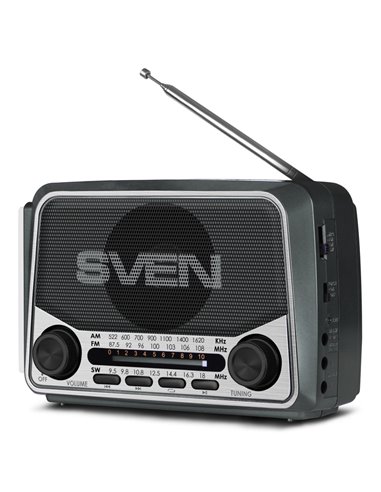 SVEN SRP-525 Gray, FM/AM/SW Radio, 3W RMS, 8-band radio receiver, built-in audio files player from USB-fash, microSD and SD c...