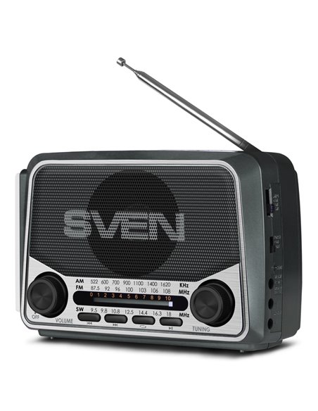 SVEN SRP-525 Gray, FM/AM/SW Radio, 3W RMS, 8-band radio receiver, built-in audio files player from USB-fash, microSD and SD c...