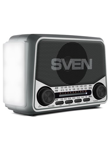 SVEN SRP-525 Gray, FM/AM/SW Radio, 3W RMS, 8-band radio receiver, built-in audio files player from USB-fash, microSD and SD c...