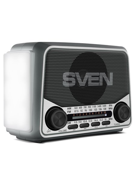 SVEN SRP-525 Gray, FM/AM/SW Radio, 3W RMS, 8-band radio receiver, built-in audio files player from USB-fash, microSD and SD c...