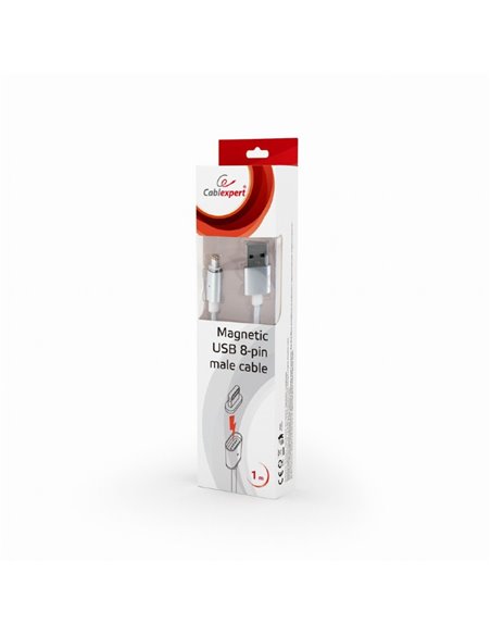 Cable 8-pin 1m - CC-USB2-AMLMM-1M, Magnetic USB 2.0 to 8-pin male connector cable, silver, 1 m