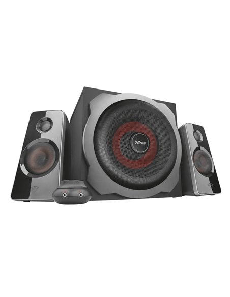 Trust Gaming GXT 38 Tytan 2.1 Ultimate Bass Speaker Set, Wooden subwoofer for rich and powerful sound, 120w - Black