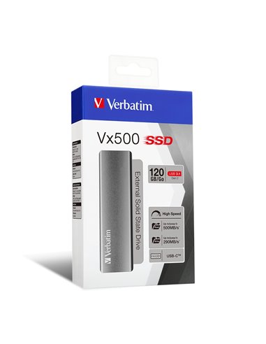 M.2 External SSD 120GB Verbatim Vx500 USB 3.1 Gen 2, Sequential Read/Write: up to 500/430 MB/s, Windows®, Mac, PS4 and Xbox ...