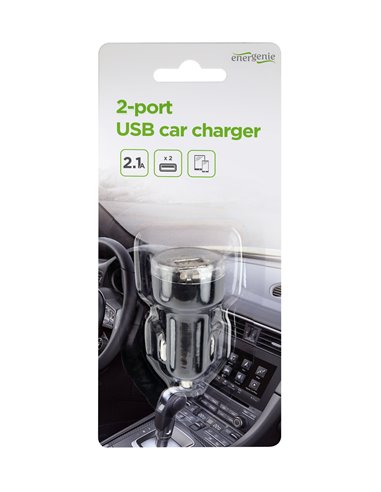 USB Car Charger - EnerGenie EG-U2C2A-CAR-02, 2-port USB car charger, 2.1 A, black