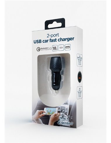 USB Car Charger - TA-U2QC3-CAR-02, 2-port USB car fast charger, Type-C PD, 18 W, black