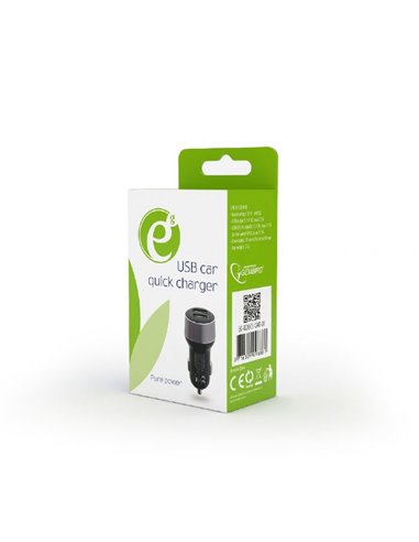USB Car Charger - Gembird TA-U2QC3-CAR-01,2-port USB car fast charger, QC3.0, 36 W, black