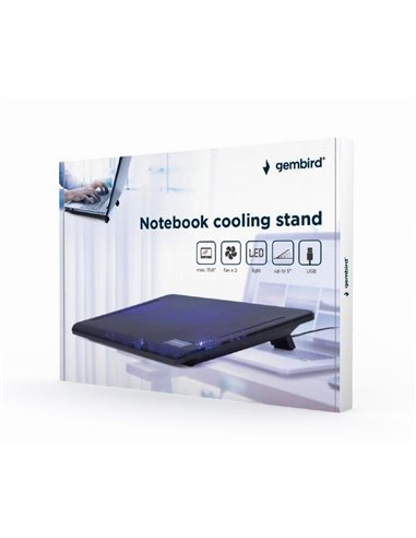 Gembird NBS-2F15-05, Notebook cooling stand, up to 15.6”, LED backlight in fans, Cooling fans: 2 pcs, 1500 RPM (± 10 %), airf...