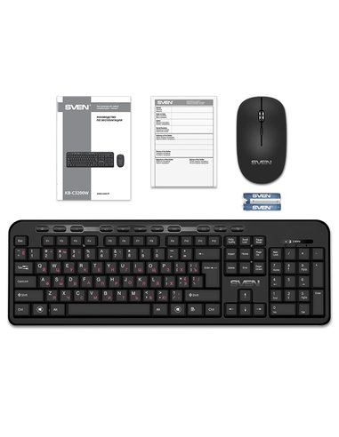 SVEN KB-C3200W, Wireless, Multimedia Keyboard & Mouse, 2.4GHz, (115 keys, 11 Fn-keys) + Mouse (3 + 1 (scroll wheel), 800/1200...