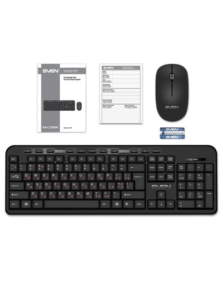 SVEN KB-C3200W, Wireless, Multimedia Keyboard & Mouse, 2.4GHz, (115 keys, 11 Fn-keys) + Mouse (3 + 1 (scroll wheel), 800/1200... SVEN KB-C3200W, Wireless, Multimedia Keyboard & Mouse, 2.4GHz, (115 keys, 11 Fn-keys) + Mouse (3 + 1 (scroll wheel), 800/1200...