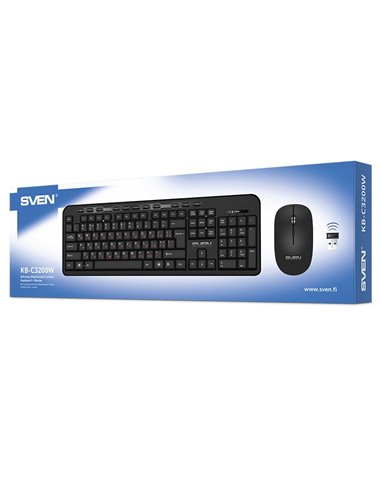 SVEN KB-C3200W, Wireless, Multimedia Keyboard & Mouse, 2.4GHz, (115 keys, 11 Fn-keys) + Mouse (3 + 1 (scroll wheel), 800/1200...