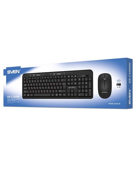 SVEN KB-C3200W, Wireless, Multimedia Keyboard & Mouse, 2.4GHz, (115 keys, 11 Fn-keys) + Mouse (3 + 1 (scroll wheel), 800/1200... SVEN KB-C3200W, Wireless, Multimedia Keyboard & Mouse, 2.4GHz, (115 keys, 11 Fn-keys) + Mouse (3 + 1 (scroll wheel), 800/1200...