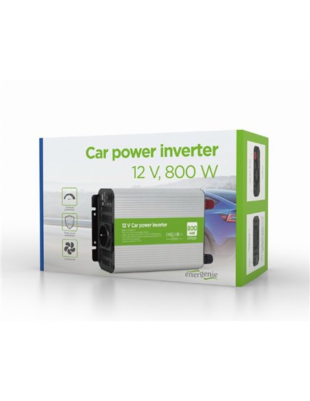 EnerGenie EG-PWC800-01, 12 V Car power inverter, 800 W, with USB port / 5V-1A, Input: 10-16 VDC (accumulator directly) - Outp...
