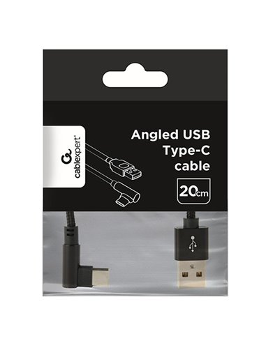 Cable USB2.0/Type-C - Cablexpert CC-USB2-AMCML-0.2M, 90° angled USB Type-C charging and data cable 0.2 m, black