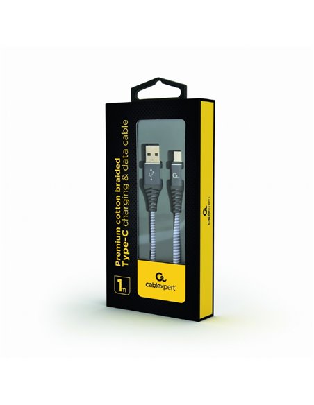 Cable USB2.0/Type-C Premium cotton braided - 1m - Cablexpert CC-USB2B-AMCM-1M-WB2, Spacegrey/White, USB 2.0 A-plug to type-C ...
