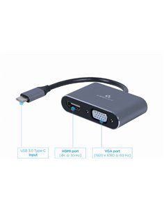 Adaptor Gembird A-USB3C-HDMIVGA-01 / USB Type-C to HDMI + VGA display adapter, space grey 2