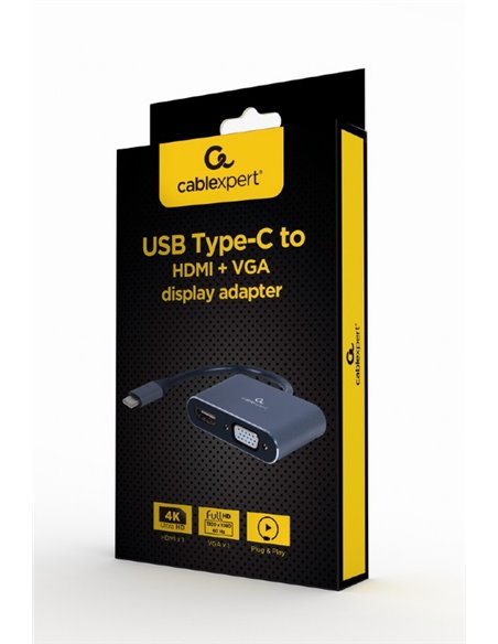 Adaptor Gembird A-USB3C-HDMIVGA-01 / USB Type-C to HDMI + VGA display adapter, space grey