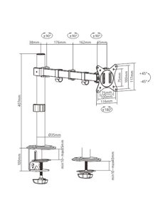 Arm for 1 monitor 17”-32” Gembird MA-D1-01, Adjustable desk display mounting arm (rotate, tilt, swivel), VESA 75/100, up to... 2